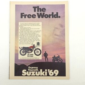 VTG Suzuki TS250 Savage Advertising Print Ad Motorcycle Promo Art 1968 Vintage